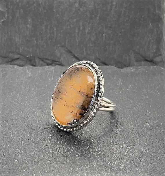 Vintage Sterling Silver Agate Ring Size 7 - image 1