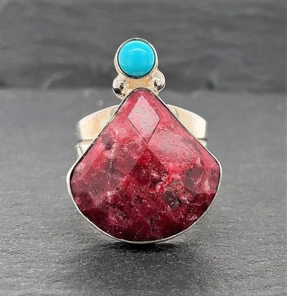 Vintage Sterling Silver Thulite And Turquoise Rin… - image 2