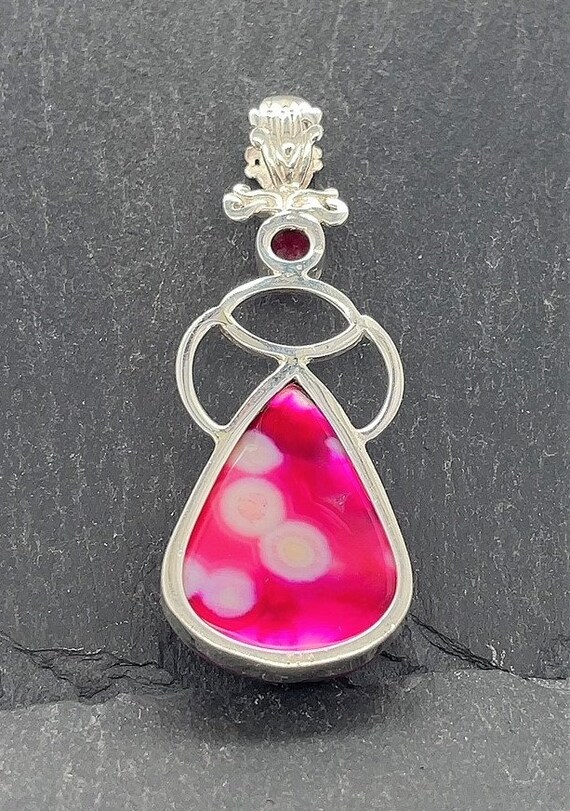 Vintage Sterling Silver Pink Agate And Ruby Neckl… - image 4