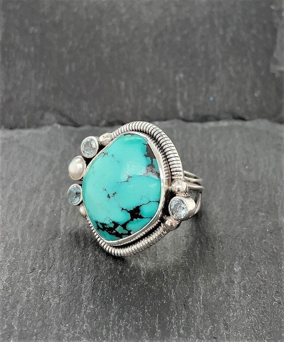 Vintage Sterling Silver Turquoise Aquamarine And P