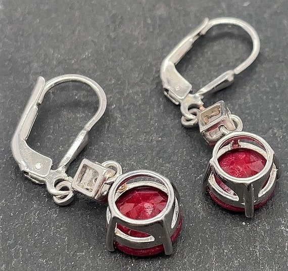 Vintage Sterling Silver Ruby Dangle Earrings - image 3