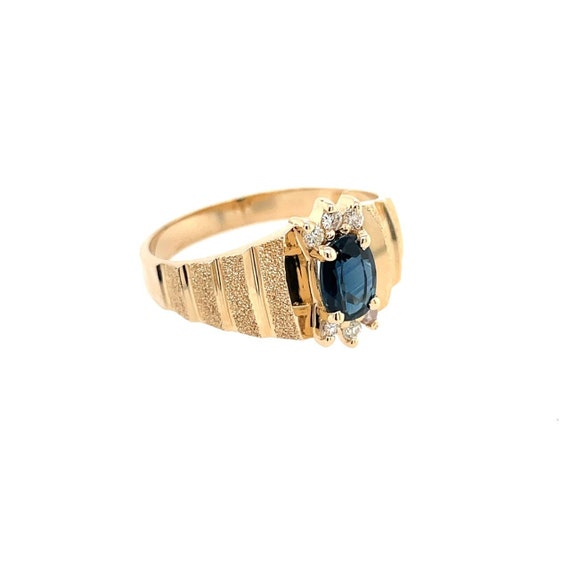 Vintage 14K Yellow Gold Ring Sapphire Diamonds 19… - image 1