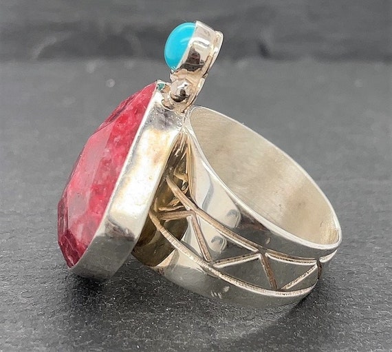 Vintage Sterling Silver Thulite And Turquoise Rin… - image 4