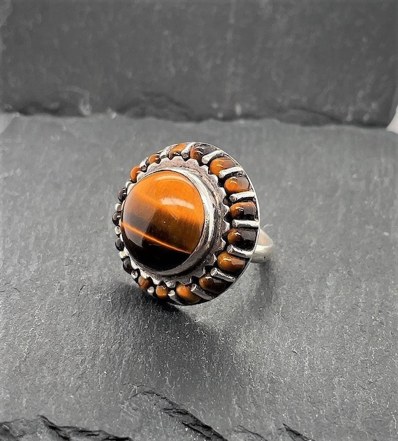 Vintage Sterling Silver Tiger's Eye Ring Size 6 3/4