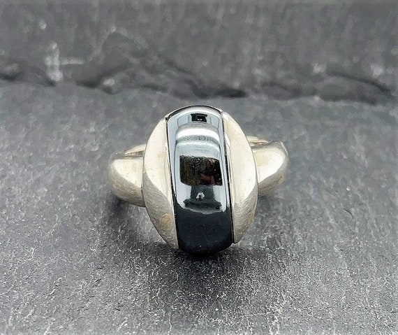 Vintage Sterling Silver Hematite Ring Size 8 - image 1