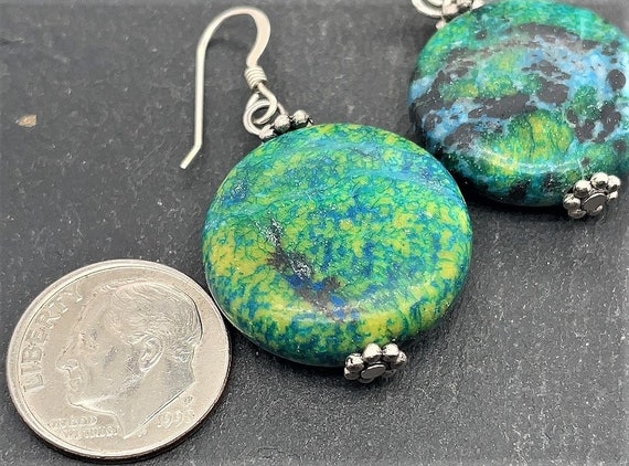 Vintage Sterling Silver Chrysocolla Dangle Earrin… - image 2