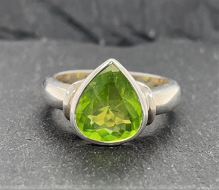 Buy Vintage Sterling Silver and Pear Shaped Peridot Ring Size 7