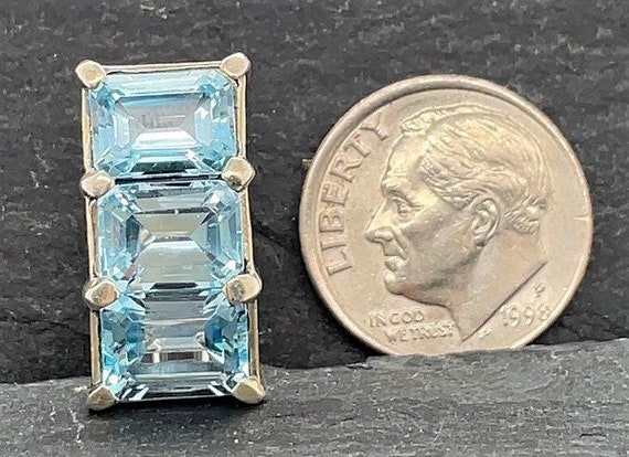 Vintage Sterling Silver Blue CZ Rectangle Stud Ea… - image 5