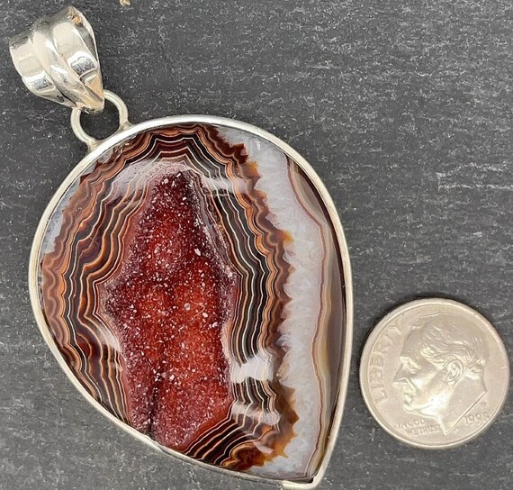 Vintage Sterling Silver Brown Agate Druzy Crystal… - image 3