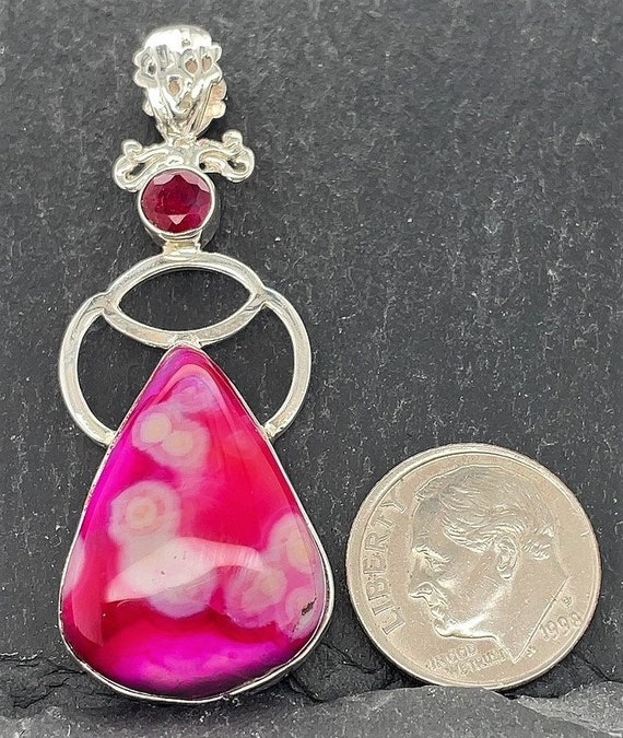 Vintage Sterling Silver Pink Agate And Ruby Neckl… - image 2