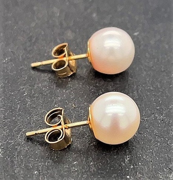 Vintage 14K Yellow Gold Cultured Pearl Stud Earri… - image 3