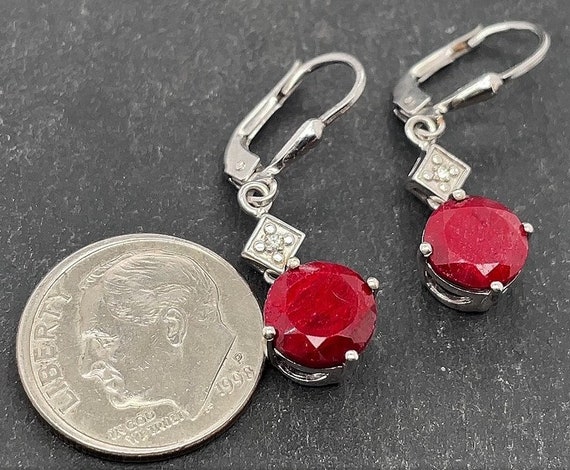 Vintage Sterling Silver Ruby Dangle Earrings - image 2