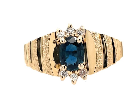 Vintage 14K Yellow Gold Ring Sapphire Diamonds 19… - image 2