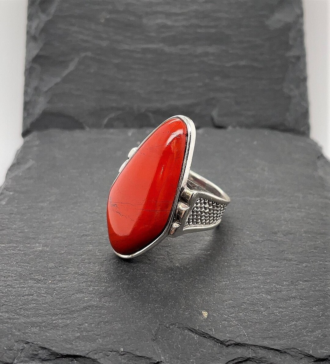 Vintage Sterling Silver Red Jasper Ring Size 8 3/4 - Etsy