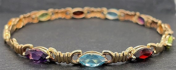 Vintage 14K Yellow Gold Multi Gemstone Bracelet A… - image 4