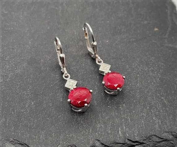 Vintage Sterling Silver Ruby Dangle Earrings - image 1