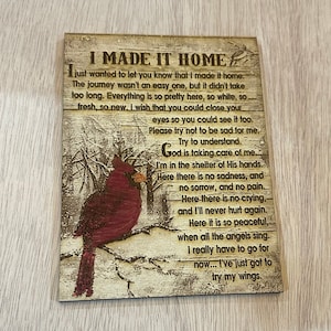 I Made It Home / Cardinal Poem Engraved / Bereavement Gift / Wall Art I Made It Home / Cardinal Poem Engraved / Bereavement Gift / Wall Art