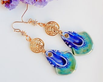 Bright and Bold Ceramic Statement Earrings - Large Bohemian Artisan Jewelry for Bold Woman