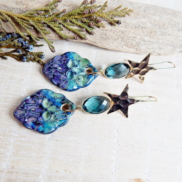 Long Textured Artisan Ceramic Earrings - Unique Organic & Bold Colorful Jewelry Handcrafted