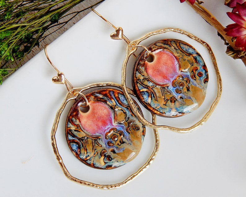 Gold Hoops Statement Earrings Dangle Unusual Earrings Etsy