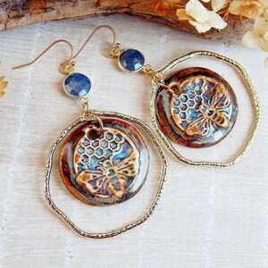 Sapphire Midi Hoops with Bumble Bees