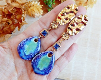 Asymmetrical Checkerboard Arch Earrings *MADE TO ORDER  Porcelain Checkerboard‎ Earrings with Gold Detail main image 0