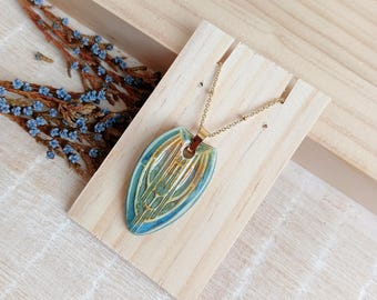 Handmade Ceramic Pendant Necklace: Geometric Porcelain Boho Jewelry