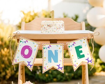 It's Fun to be One High Chair Banner, 1st Birthday Bunting Flags, ONE Highchair Banner, Primary Colors First Birthday, Yellow Checkerboard