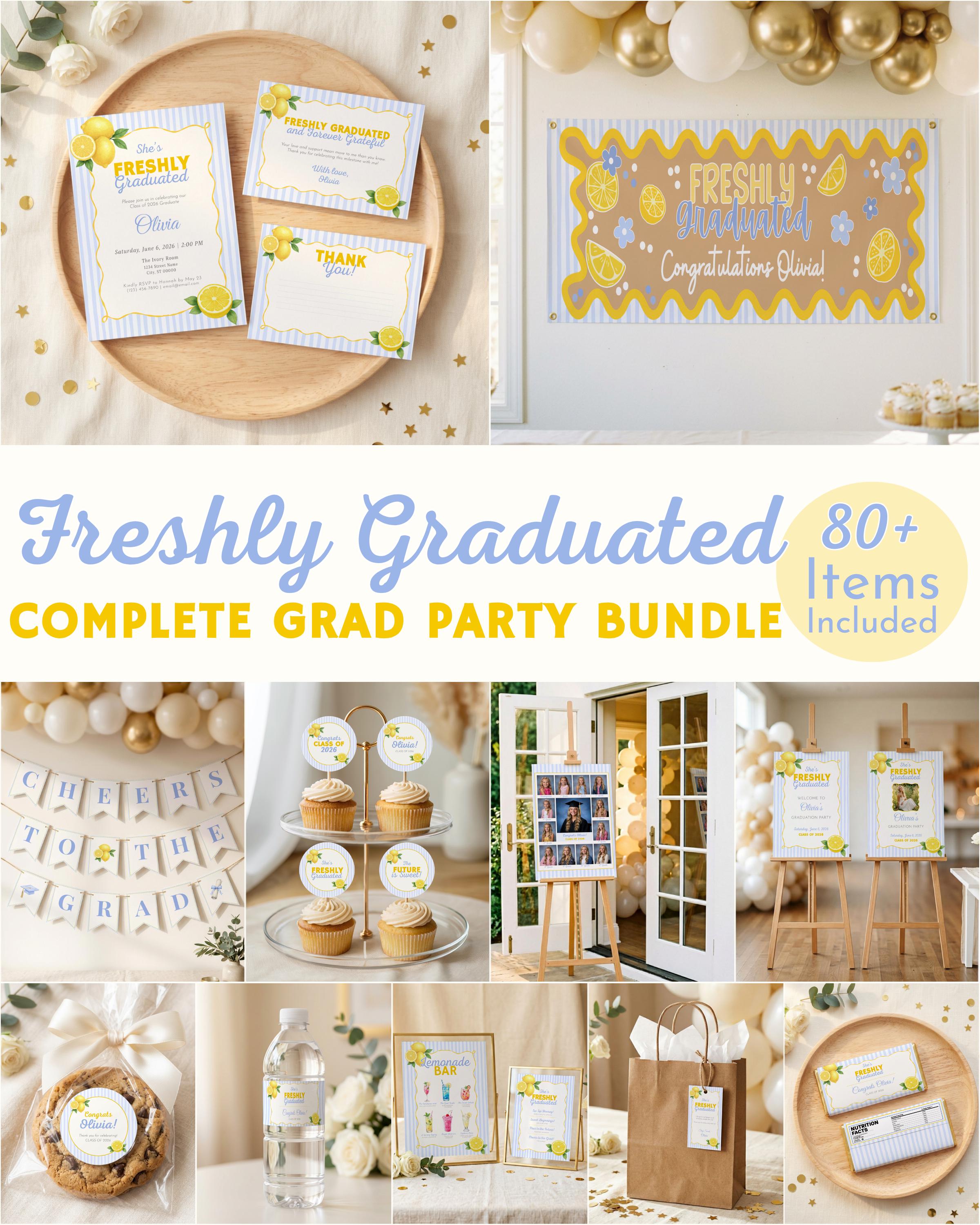 Freshly Graduated Bundle, Blue Lemon Graduation Party Set, Lemonade ...