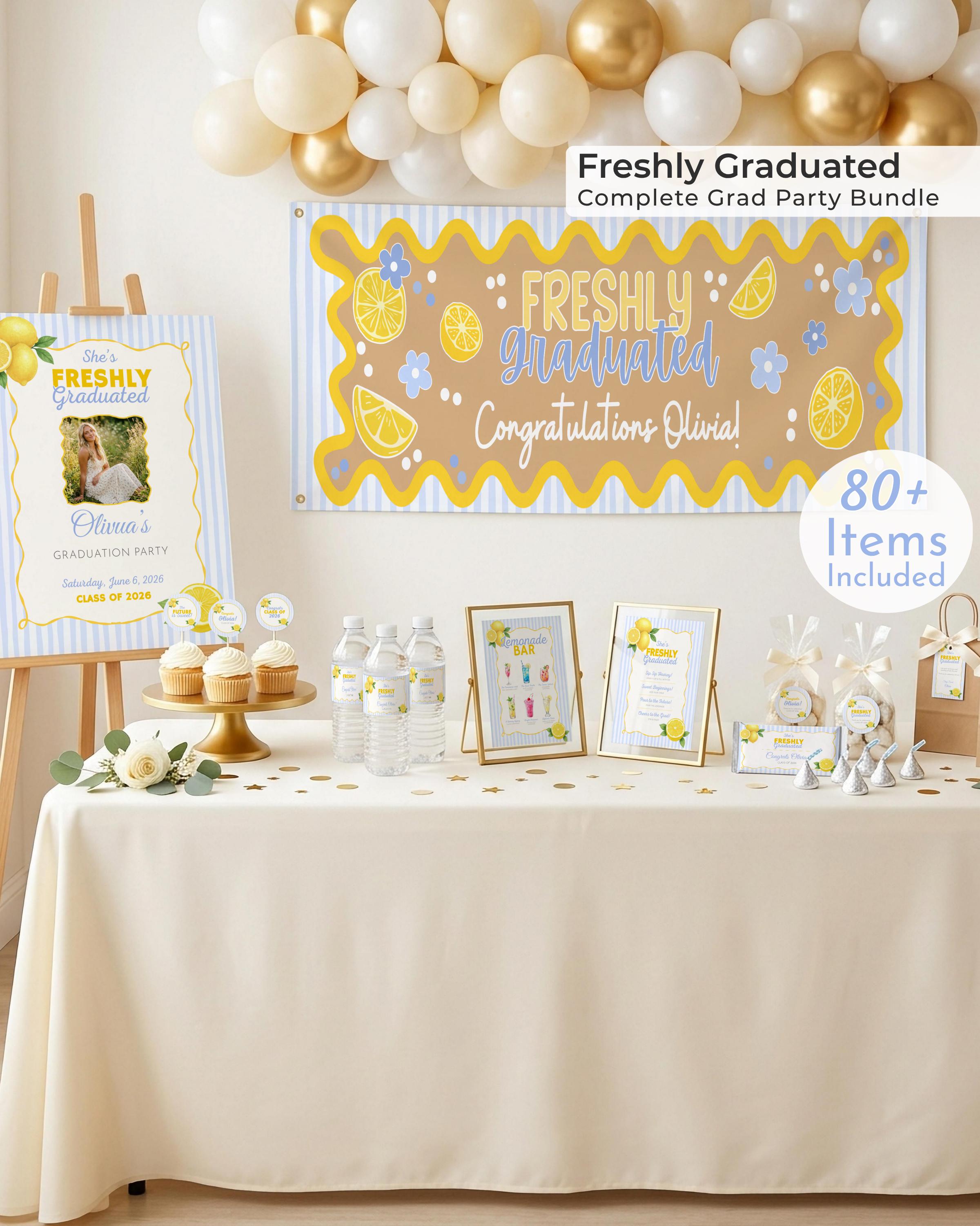 Freshly Graduated Bundle, Blue Lemon Graduation Party Set, Lemonade ...