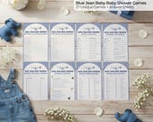 Blue Jean Baby Games Bundle, Fun Baby Shower Activity Sheets for Guests, Denim and Western Party Game Set, Find the Guest Bingo