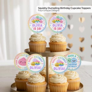 Glitter Squishy Dumpling Cupcake Toppers, Kids Birthday Party Decor, Rainbow Printable Cupcake Topper, Editable Canva, Digital Download