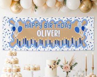Blue Birthday Banner, Printable Sprinkles and Candles Banner Template, Royal Blue Editable Canva Banner, Printable Kids Birthday Party Decor