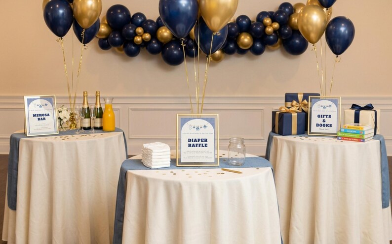 Tablecloth Raffle Denim Blue Jean Baby Shower Bundle | Complete Set With Decor, Signs ...