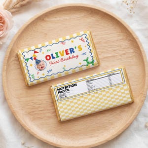 Its Fun to be One Candy Bar Wrappers, Boy First Birthday Decor, Primary Colors 1st Birthday, Custom Party Favors, Chocolate Labels