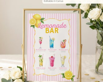Freshly Graduated Lemonade Bar Sign, Graduation Party Lemonade Bar Menu, Editable Canva Template, 70 Drink Clipart, Lemon Grad Party