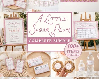 Nutcracker Baby Shower Bundle, Sugar Plum Pink and Purple Christmas Baby Shower Printable Party Pack, Games, Books for Baby, Invitation