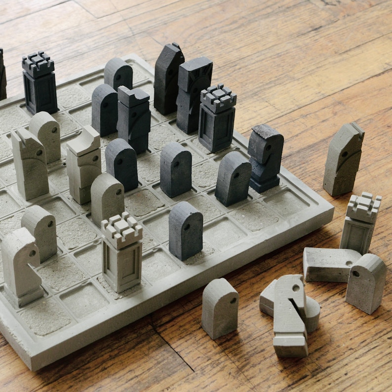 Concrete Brutalist Chess Set Etsy