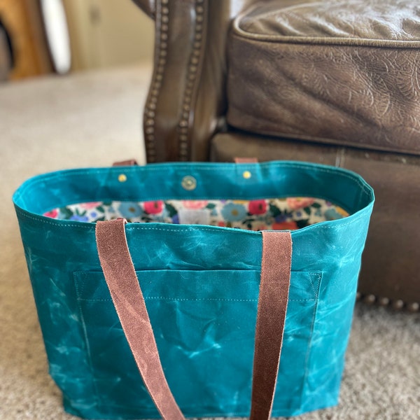 Teal Waxed Canvas Pepin Tote