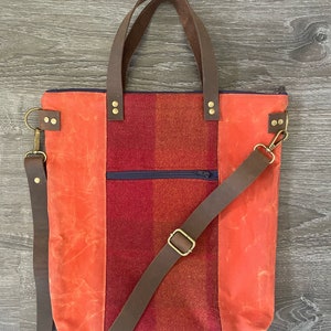 Orange Waxed Canvas with Wool Redwood Tote