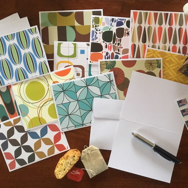 Set of 12 Mid Century Modern Note Cards