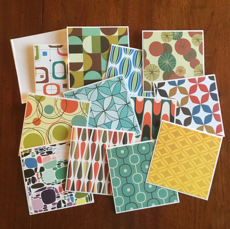 Set of 12 Mid Century Modern Note Cards - Etsy