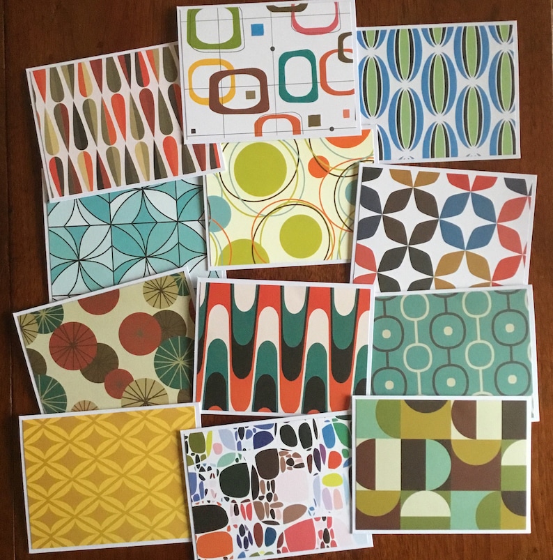 Set of 12 Mid Century Modern Note Cards - Etsy