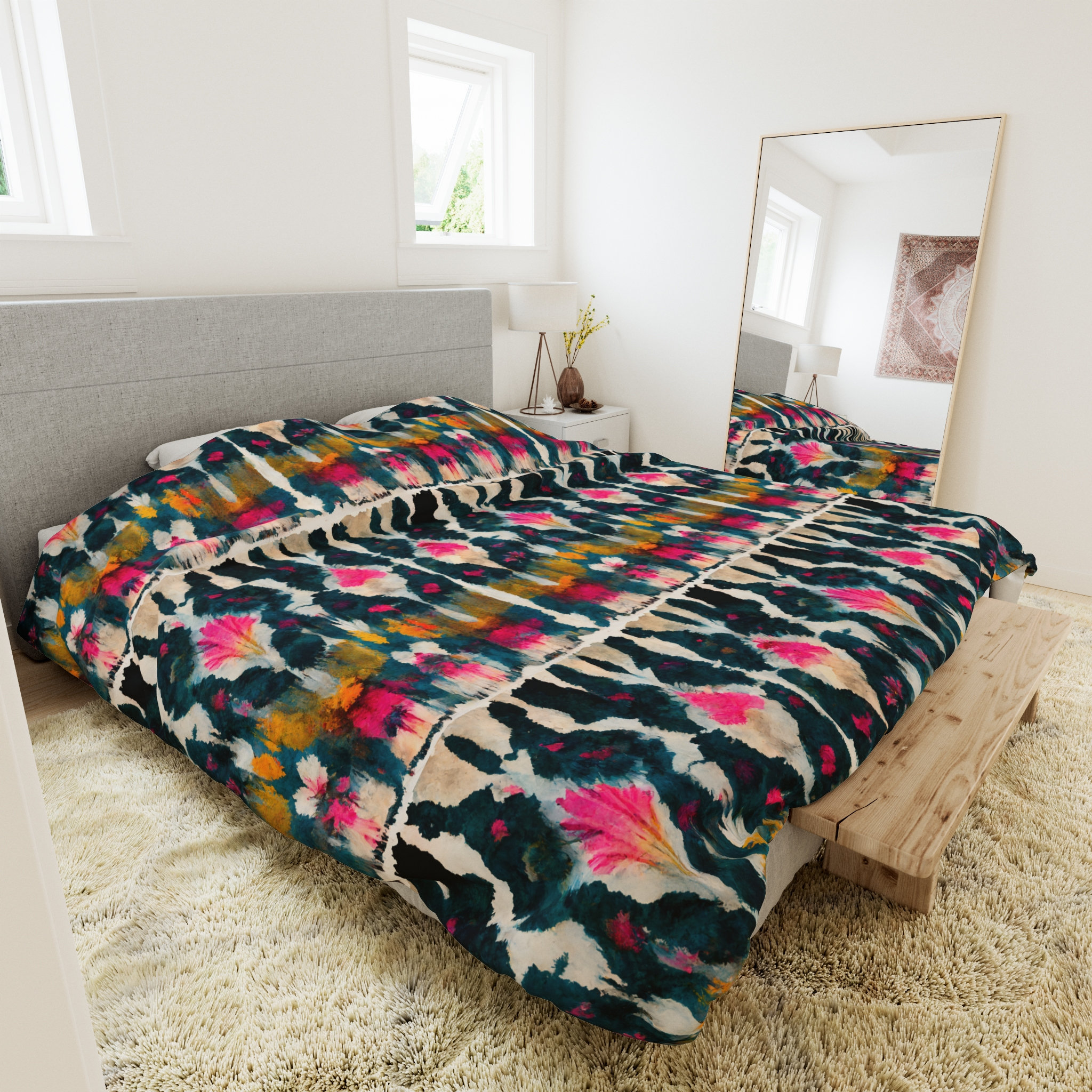 IKAT Boho Watercolor Indigo Bedding | Duvet Cover | King, Queen,Twin XL - Margaret