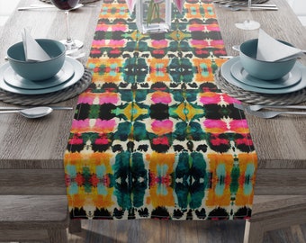 Ikat Mirrored Table Runner, Abstract Boho Decor