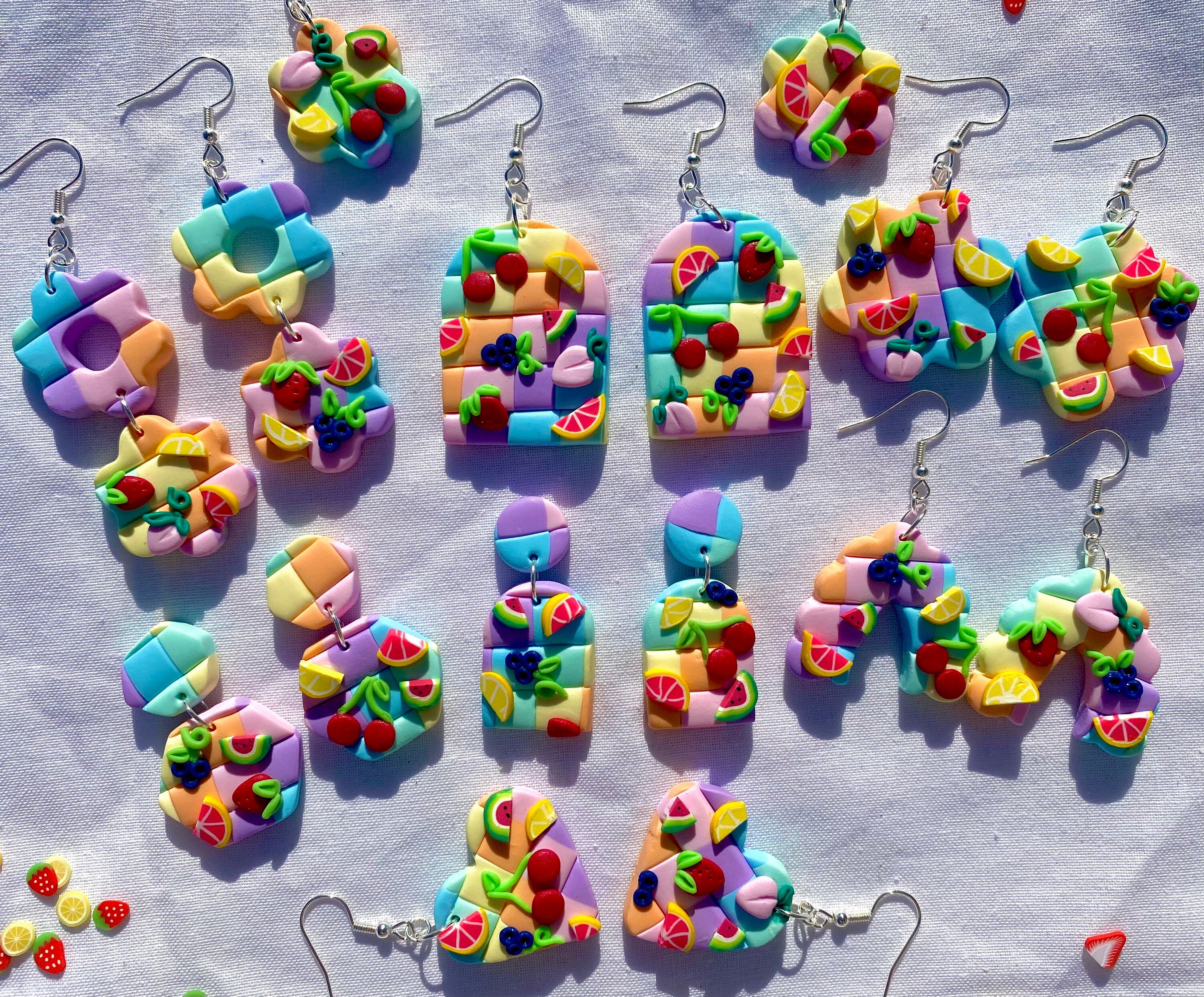 Pride Gingham Earrings, Rainbow Earrings, Fruit Salad Earrings, Polym…