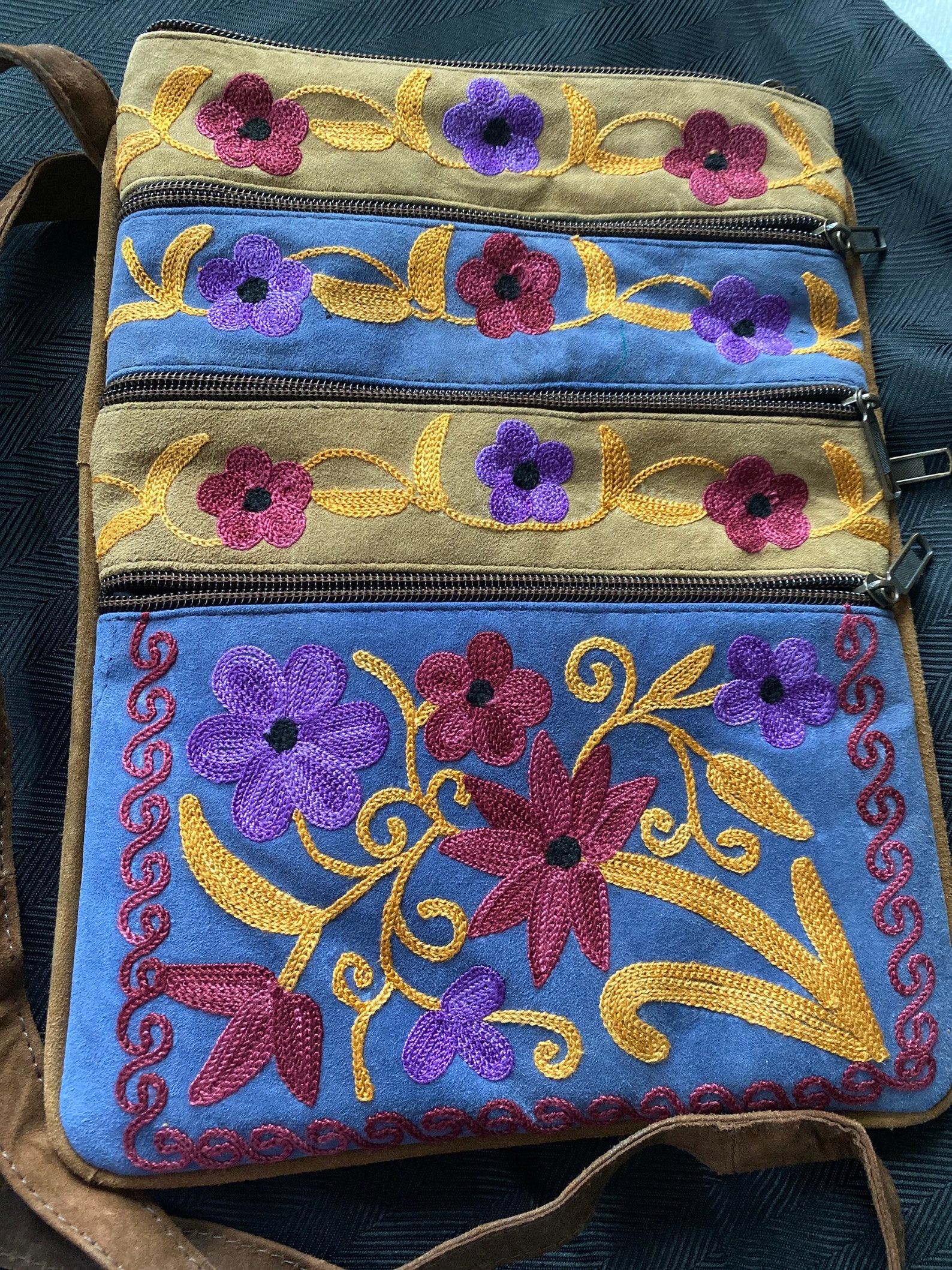 Hand Embroidered Suede Bags Etsy