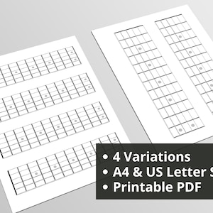 Blank Guitar Fretboard Diagram Printable PDF A4 x 4 | Guitar Neck Chart | Digital Download | Guitar Lesson Teacher Tool | Learning Guitar