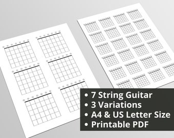 Blank 7 String Guitar Chord Chart Diagram Printable PDF A4 + US Letter | Songwriting Tool for Guitar Players | Instant Digital Download