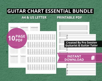 Guitar Chart Essential Bundle - Printable A4 PDF - Chord Charts, Tablature Paper, Fretboard + BONUS Guitar Player & Teacher Education Tools